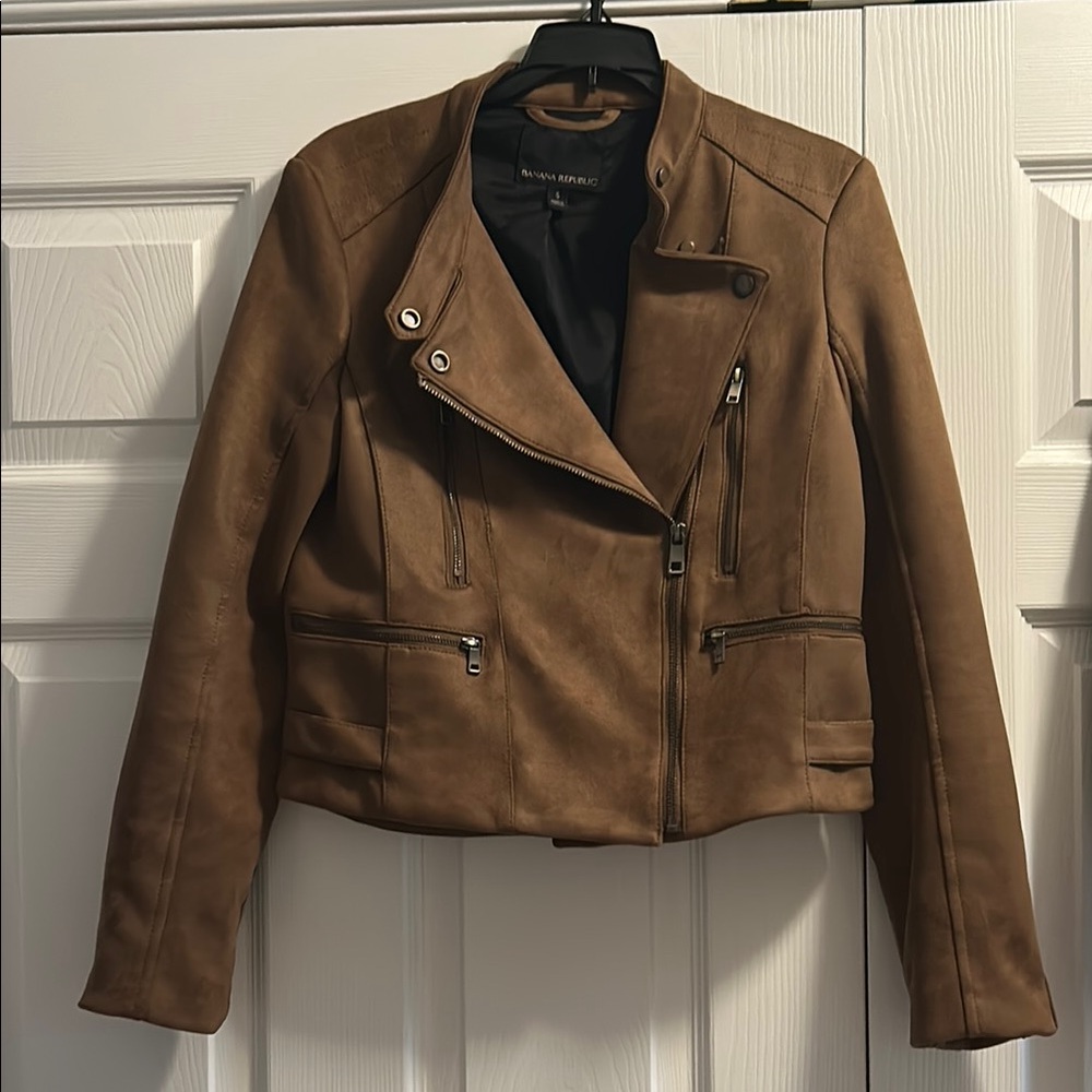 Brown faux suede jacket cropped jacket